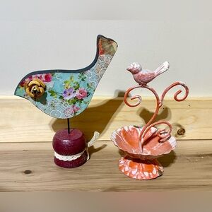 Floral Bird Decor Set with Pink Stand